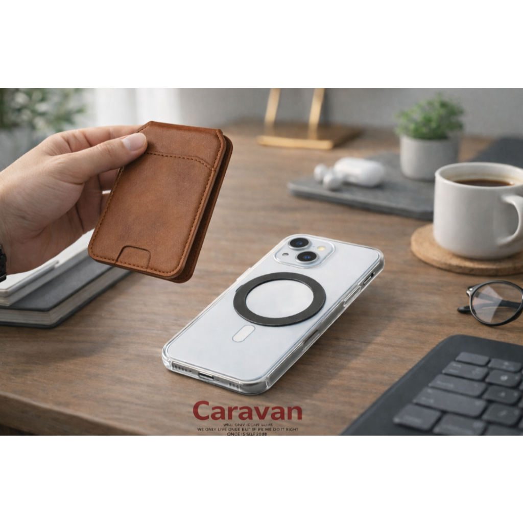 ที่ใส่บัตร ติดหลัง โทรศัพท์ พร้อม  Magsafe ring หนัง PU เรียบหรู เท่  Phone card holder with Magsafe