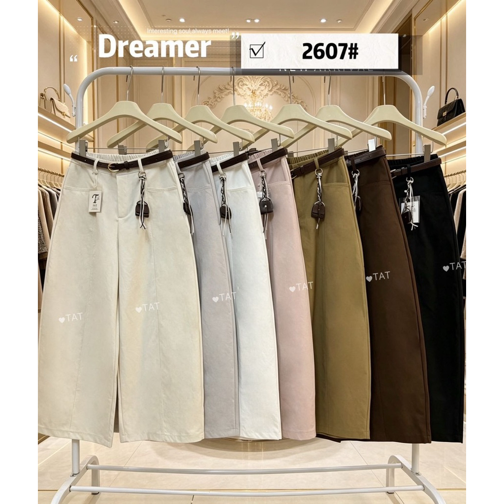 รหัส2607กางเกงขายาวทรงกระบอกฟรีไซส์งานป้ายTAT shopผ้าคอตตอนทวิล