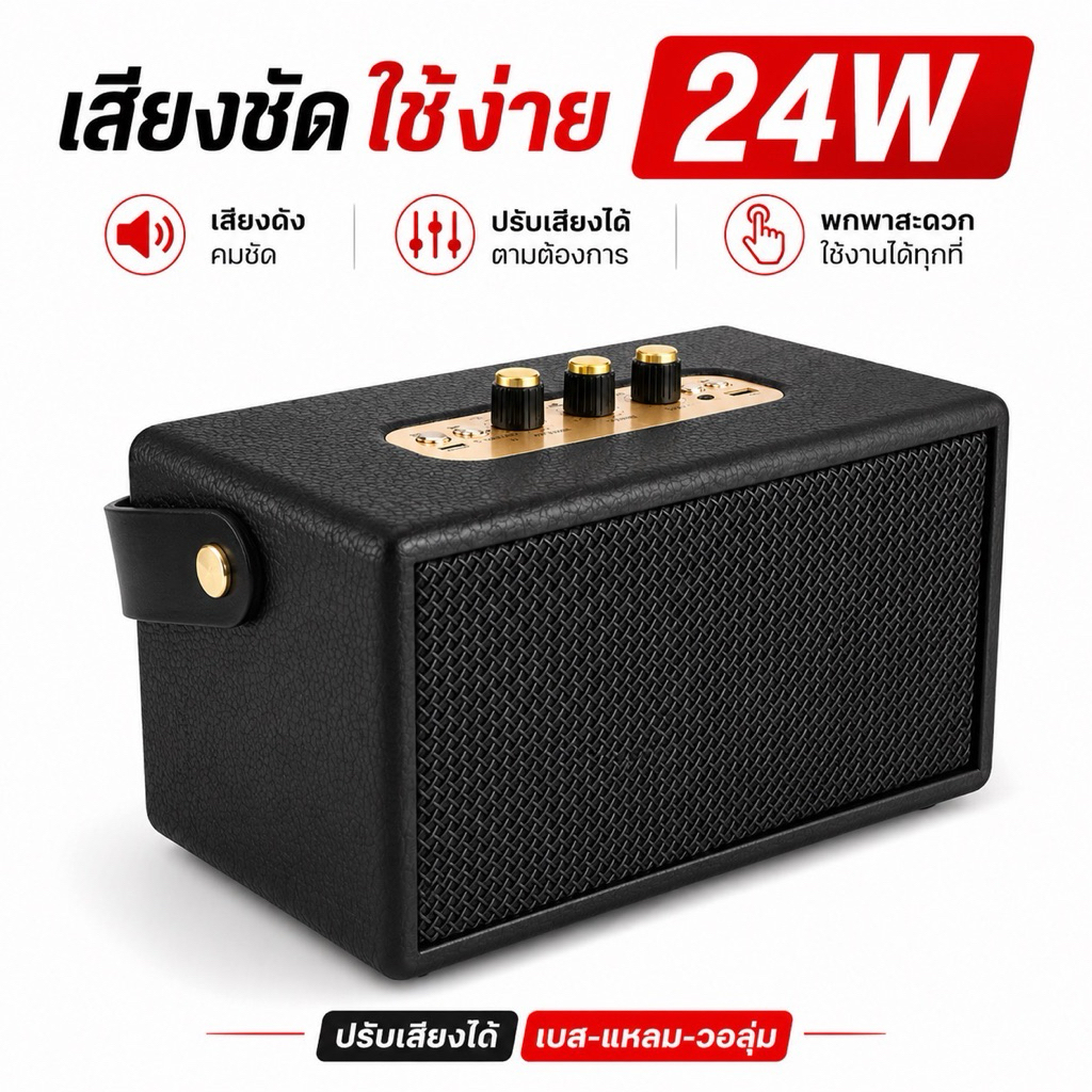 เฉียบลำโพงบลูทูธM13 บลูทูธไร้สาย 24วัตต์ปรับเบส-แหลมได้ แบตเตอรี่ในตัวเชื่อมเล่นคู่ได้ใช้งานง่าย