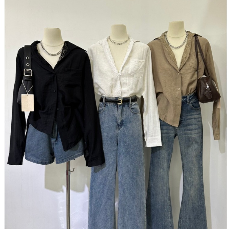 M2124 เสื้อเชิ้ตดีเทลลูกไม้ สวยหรู ดูแพง แมทช์ง่ายได้ทุกลุค