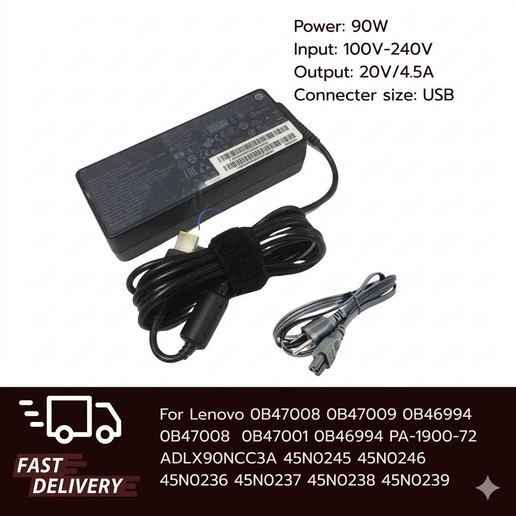 (ประกัน 18 เดือน) สายชาร์จ โน๊ตบุ๊ค Lenovo IdeaPad Z40-70 Z50-70 G50-80 90W อะแดปเตอร์หัวเหลี่ยม สายไฟ มอก. le007