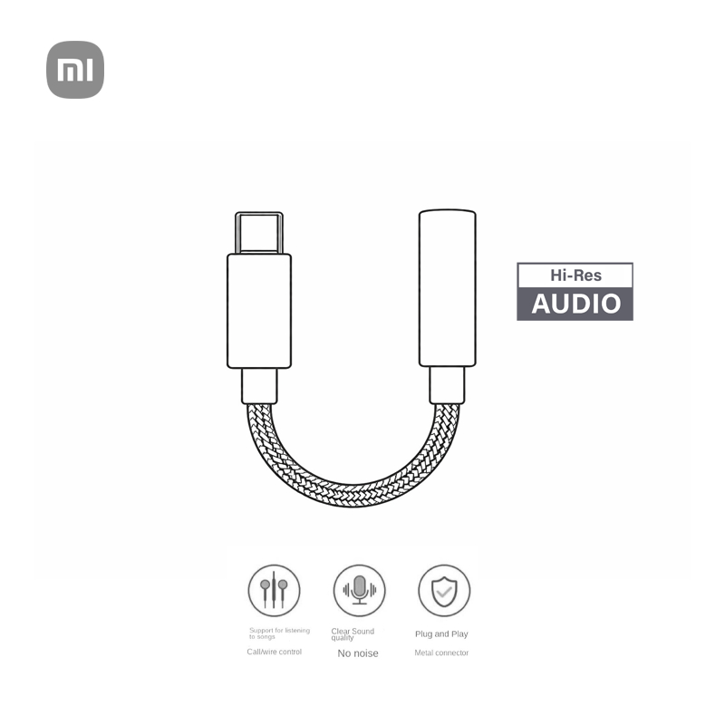 สายแปลงหูฟัง♬สําหรับ Xiaomi,Redmi,POCO_Type C to 3.5mm Hi-Res Audio_สายถักสีขาว