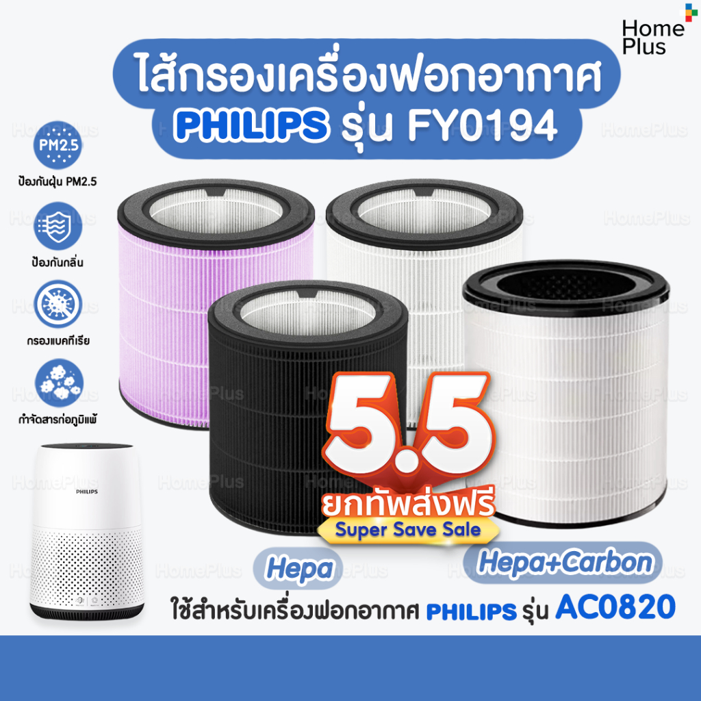 ไส้กรองอากาศ Philips FY0194 สำหรับ เครื่องฟอกอากาศ Philips AC0820 คุณภาพดี กรองฝุ่น PM2.5 ไส้กรอง สำหรับ Philips Fy0293