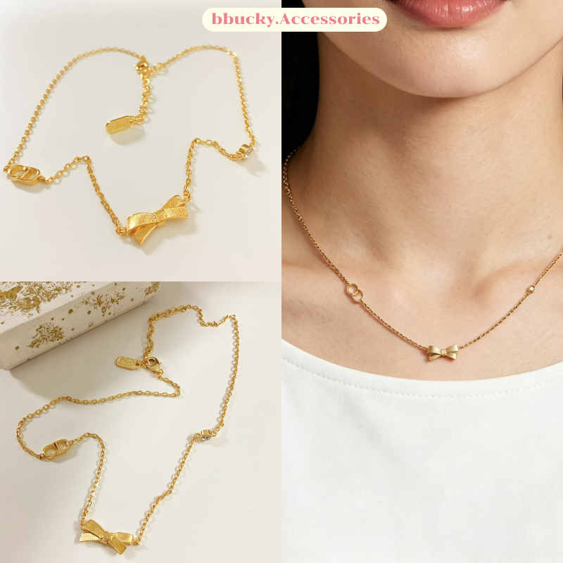 (D292) สร้อยคอ D Bow มาใหม่ ชนShop แมทซ์ได้ทุกลุค  ปั๊มชัด ลูกคุณสุดๆ ♡