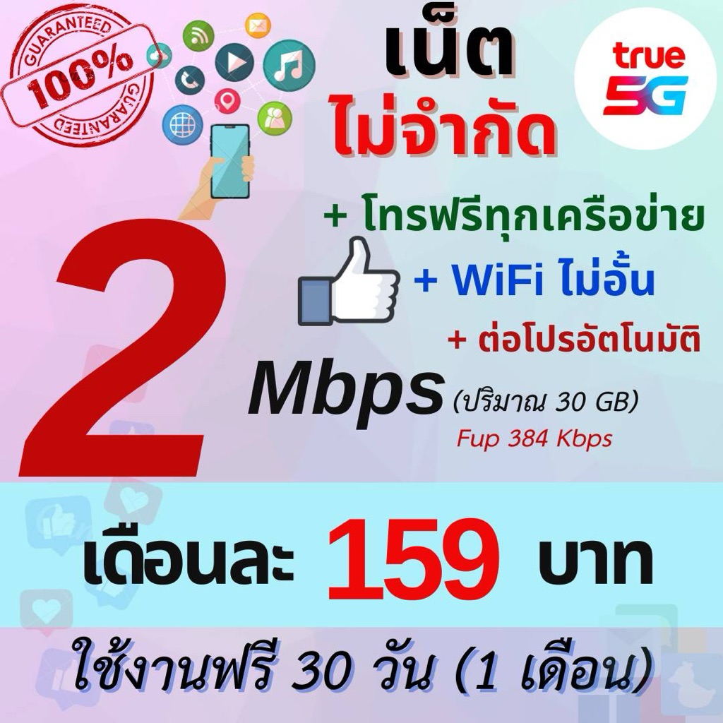 🔥ซิมเทพ ซิมเน็ตไม่อั้นไม่ลดสปีด 2 Mbps, 8 Mbps,10 Mbps, 15 Mbps ซิมโทรฟรี เลือกโปรได้ตามชอบ (เดือนแร