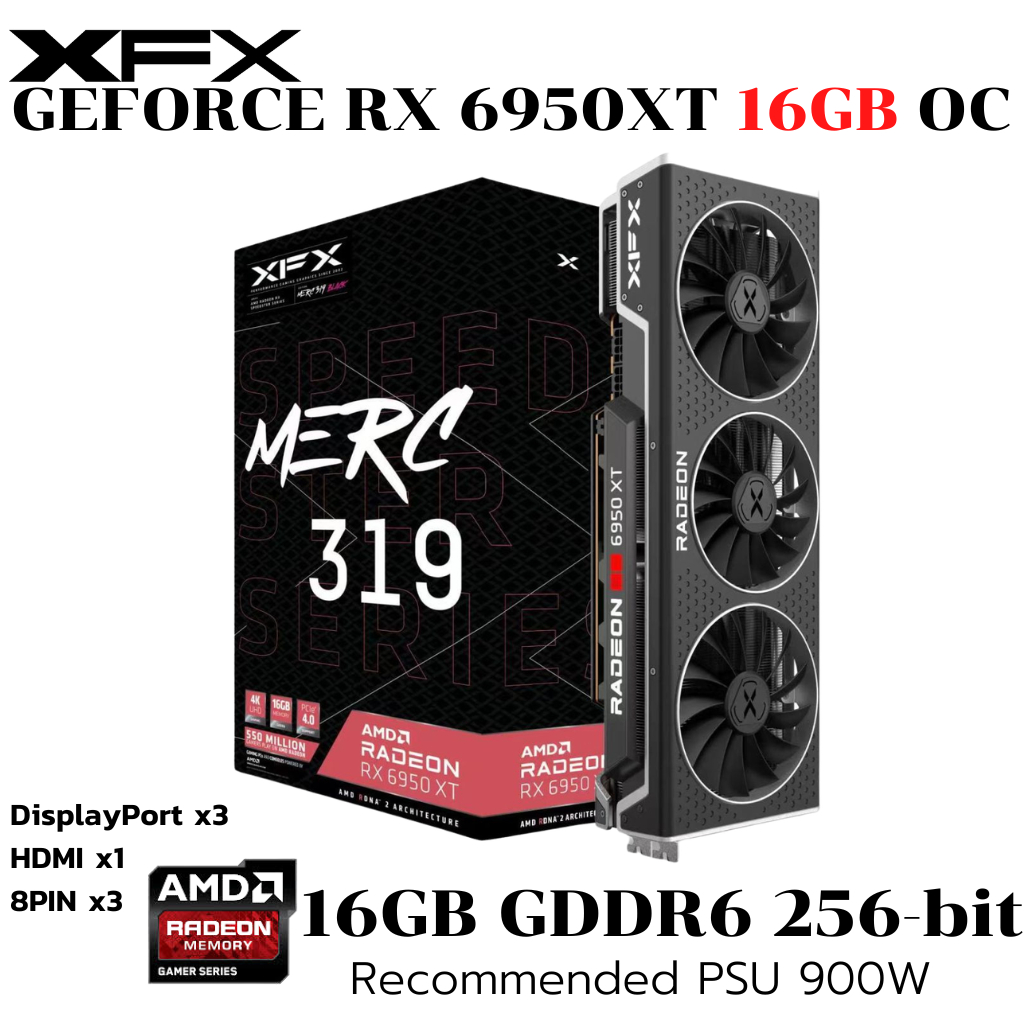 VGA (การ์ดแสดงผล) XFX Speedster MERC 319 AMD Radeon RX 6950 XT 16GB OC Black Gaming
