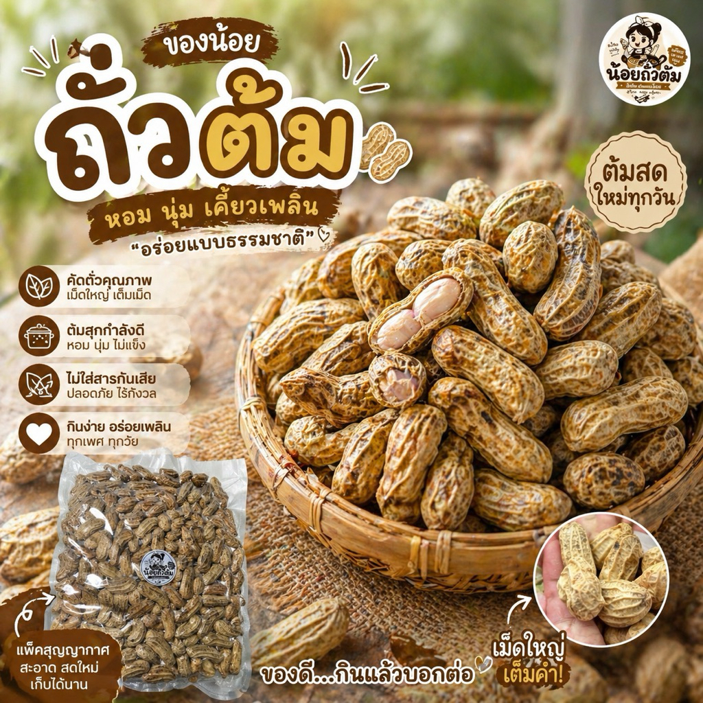 ถั่วต้ม ถั่วลิสงต้มสดใหม่ เม็ดใหญ่ นุ่ม หอม พร้อมทาน