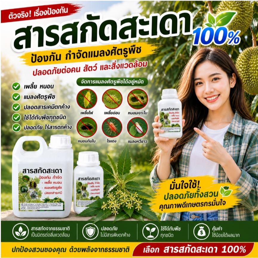 สารสกัดสะเดา กำจัดแมลง สำหรับพืชขนาด1 ลิตร