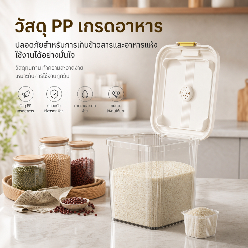 ถังเก็บข้าวสาร กล่องเก็บอาหารแห้ง ฝาปิดสนิท กันชื้น กันแมลง Rice Container