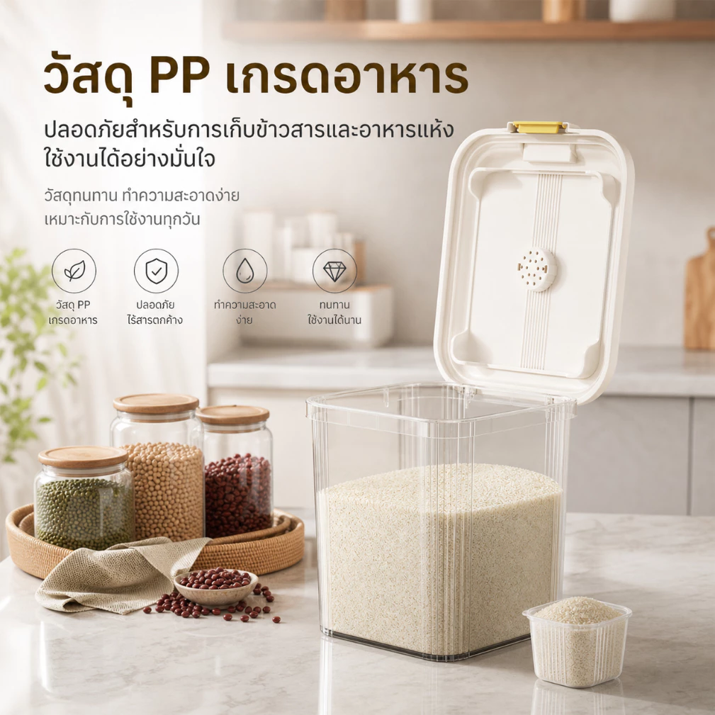 ถังเก็บข้าวสาร กล่องเก็บอาหารแห้ง ฝาปิดสนิท กันชื้น กันแมลง Rice Container