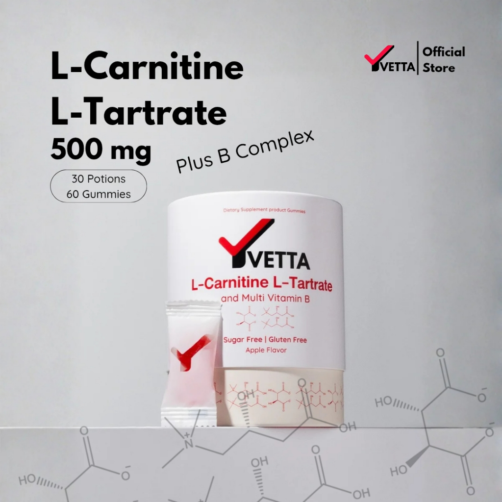 YVETTA L-Carnitine L-Tartrate 500mg กัมมี่สูตรพรีเมียม ผสมวิตามินบีรวม ช่วยระบบเผาผลาญออกกำลังกายSugar free ไม่ติดฟัน
