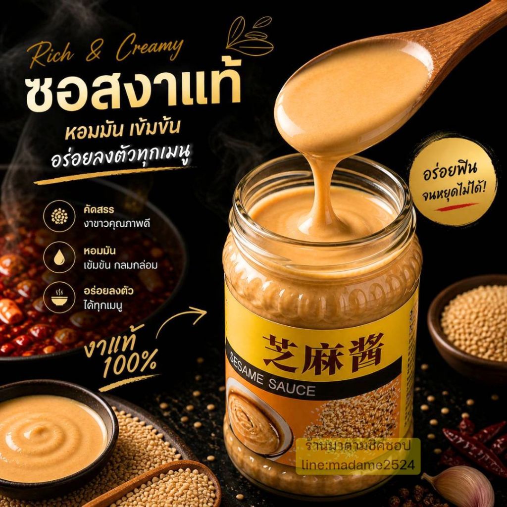 ซอสงา งาขาวบดปรุงรสอร่อย! แบนด์ยิ่งชุน น้ำหนัก 190กรัม Sesame Sauce ไม่ใส่วัตถุกันเสีย ทำจากงาขาว100% หอม กลมกล่อม