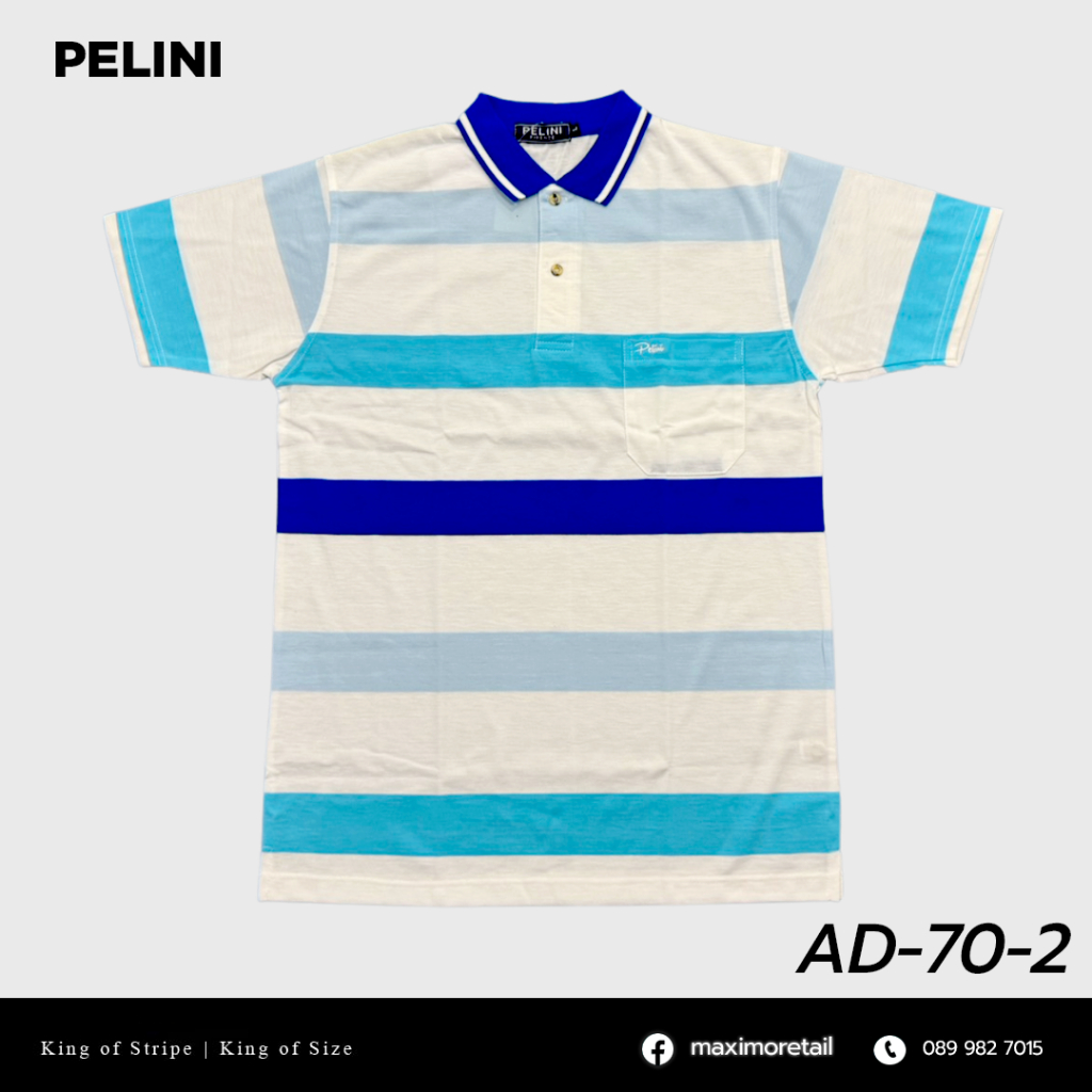 เสื้อโปโลแขนสั้นผู้ชายมีกระเป๋า  Pelini คอปก ลายริ้ว คลาสสิค สไตล์ยุโรป สำหรับผู้ใหญ่ รุ่น AD-70-2
