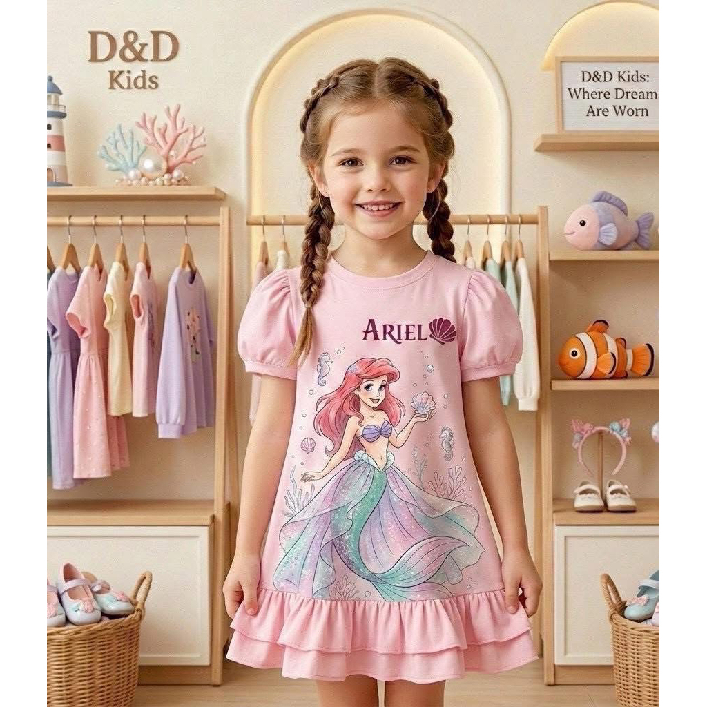 ชุดเดรสเด็กผู้หญิง เดรสเด็กน่ารัก แขนตุ๊กตา DDKIDS