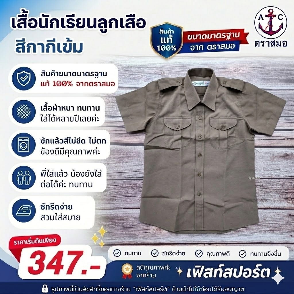 [ มีบิลสำหรับเบิก รร. ให้ค่ะ ] เสื้อนักเรียน เสื้อลูกเสือ ผ้าโทเร สีกากี ตราสมอ รหัส SA1430700 ราคา ถูกที่สุด ดีลบีเคเค รูปภาพหลัก
