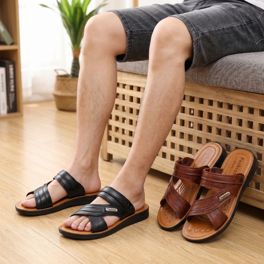 เบอร์ 40-45 รองเท้าแตะผู้ชาย 2 ใช้งาน หนังเทียม กันลื่น ทําจากวัสดุนุ่ม สวมใส่สบาย สำหรับไปทะเลและใช้ประจำวัน