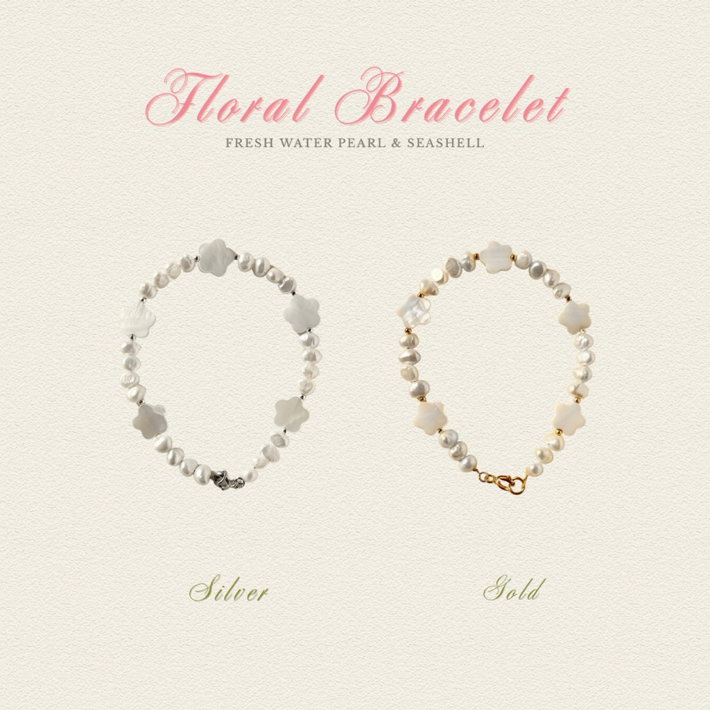 🪷Floral Bracelet กำไลข้อมือสุดน่ารัก จากไข่มุกน้ำจืดธรรมชาติและเปลือกหอย