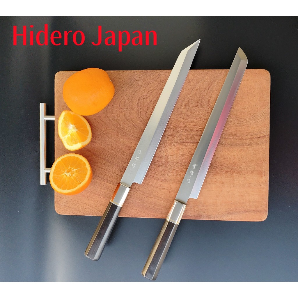 มีดญี่ปุ่นแท้ / มีดแล่ปลาแซลมอนJ93 /มีดทาโคะฮิกิ แบรนด์HIDERO JAPAN ด้ามไม้มะเกลือ