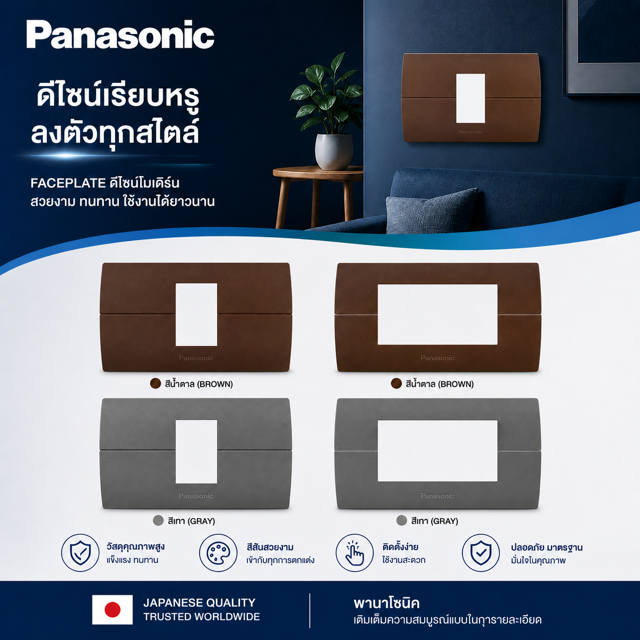 Panasonic ฝาพาสติก 1ช่อง 3ช่อง รุ่นนีโอไลน์ สีเมทาลิกน้ำตาลเข้ม/เทา