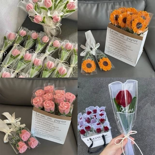 JoyTrayช่อดอกทิวลิปกำมะหยี่ ช่อกุหลาบ DIY น่ารัก งานถักพรีเมียม ทานตะวัน ของขวัญ วันเกิด วันวาเลนไทน์ หรือโอกาสสำคัญต่าง