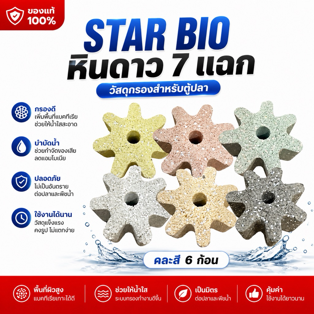 Star Bio (New) หินดาว 7แฉก วัสดุกรองรูปทรงพิเศษ ออกแบบพื่อเพิ่มพื้นที่ผิวให้แบคทีเรียเกาะอาศัย ช่วยเสริมระบบกรองชีวภาพ