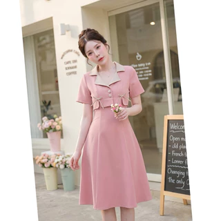D72 เดรสปกทูโทนแต่งโบว์กระโปรงยาว มีไซส์ S-3XL ความยาว 39-40 นิ้ว