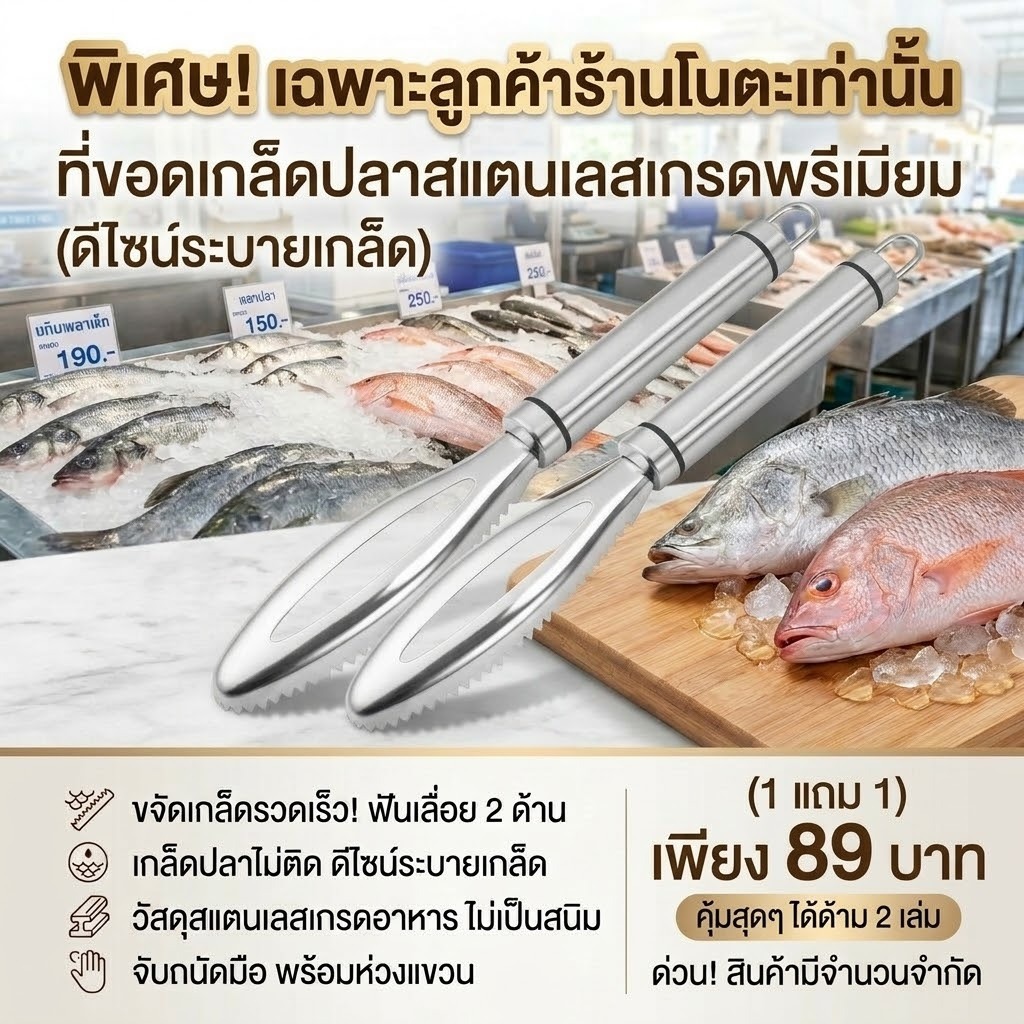 ที่ขอดเกล็ดปลา 1ฟรี1 พ่อค้าแม่ค้า พ่อครัวแม่ครัว จัดการไวเตรียมวัตถุดิบรวดเร็ว (พร้อมจัดส่ง)