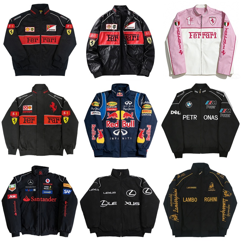 【พร้อมส่ง】F1 Ferrari เสื้อแจ็กเก็ตรถแข่งย้อนยุค ปักลาย แขนยาว เนื้อผ้า2ชั้น เสื้อกันลมกันน้ํา มีซิป ใส่ได้ทั้งชายและหญิง