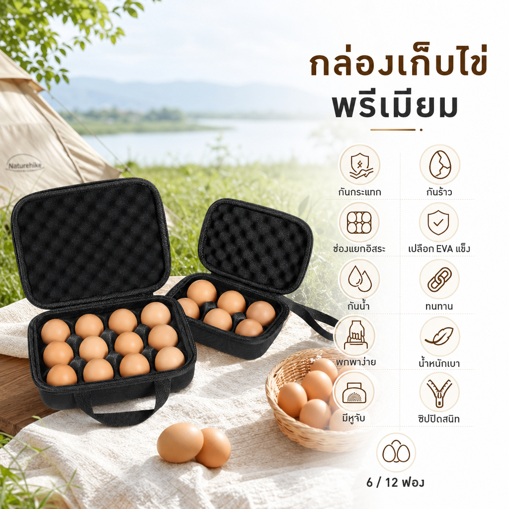 🥯🥯 กล่องเก็บไข่กันกระแทก พกพาได้ EVA 6/12 ฟอง สำหรับแคมป์ปิ้ง ปิกนิก ท่องเที่ยว จัดเก็บในครัว