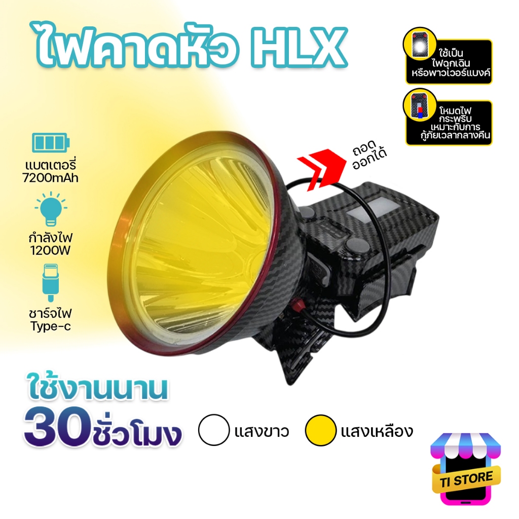 ไฟฉุกเฉิน ไฟฉายคาดหัว ไฟคาดหัว LED หน้าปัดกว้าง10 cm. 1200W สว่างมาก ยี่ห้อ HLX รุ่น HL-686