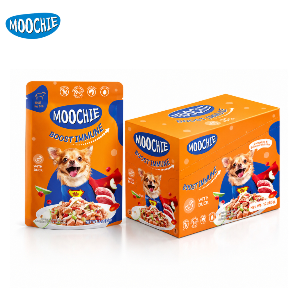 Moochie อาหารเปียกสุนัข 85g x12 โภชนาการครบ สูตรซุปเปอร์ฟู้ด บำรุงสุขภาพ Superfood Petus Kingkaew