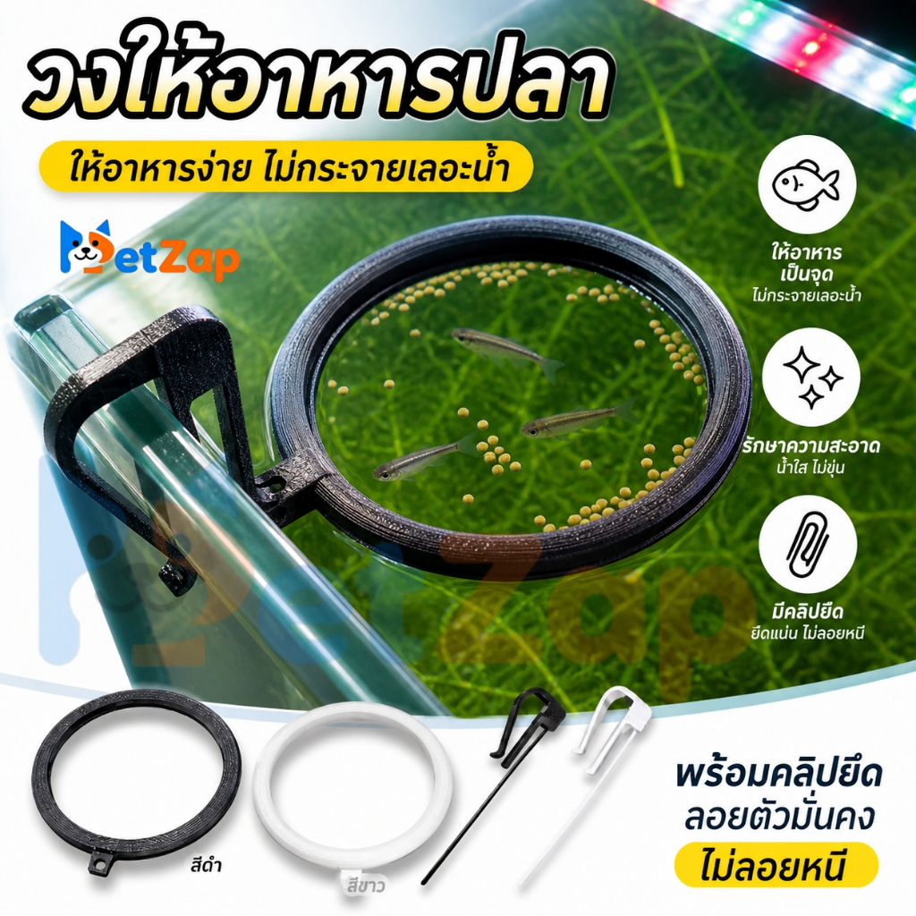 【PetZap】พร้อมส่ง COD ที่ให้อาหารปลา วงแหวนให้อาหาร วงกลมให้อาหารปลา อุปกรณ์ตู้ปลา กันอาหารฟุ้งกระจาย รุ่นลอยน้ำ CW-038