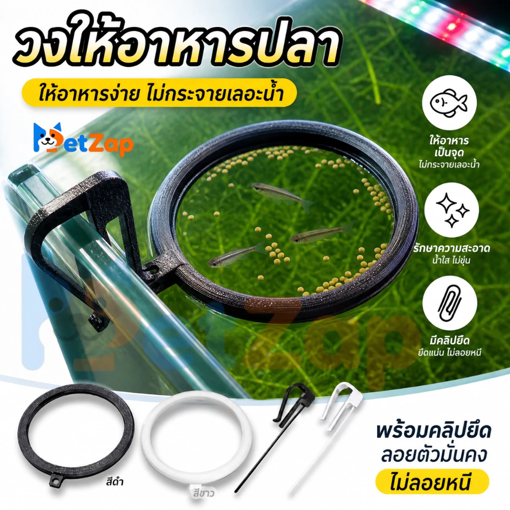 【PetZap】พร้อมส่ง COD ที่ให้อาหารปลา วงแหวนให้อาหาร วงกลมให้อาหารปลา อุปกรณ์ตู้ปลา กันอาหารฟุ้งกระจาย รุ่นลอยน้ำ CW-038