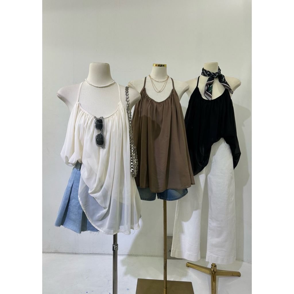 เสื้อสายเดี่ยวกึ่งมินิเดรสผ้าพริ้วสวยมาก
