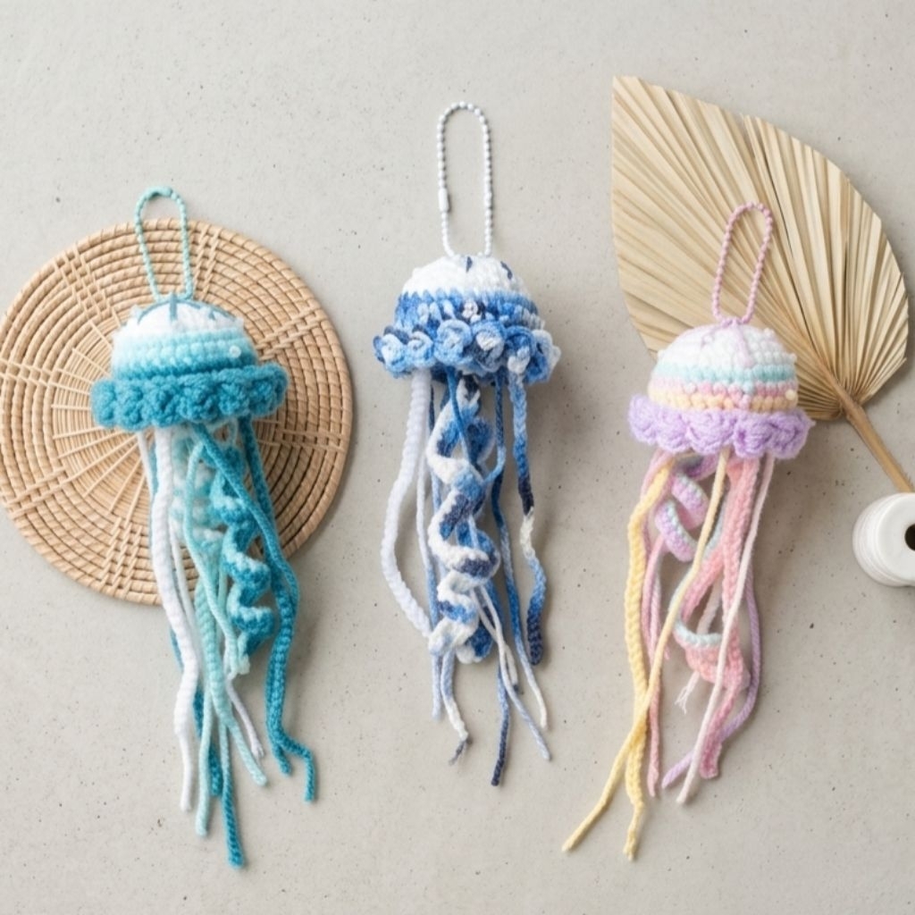 jellyfish crochet พวงกุญแจแมงกะพรุนถักไหมพรม 🪼🪼🏖
