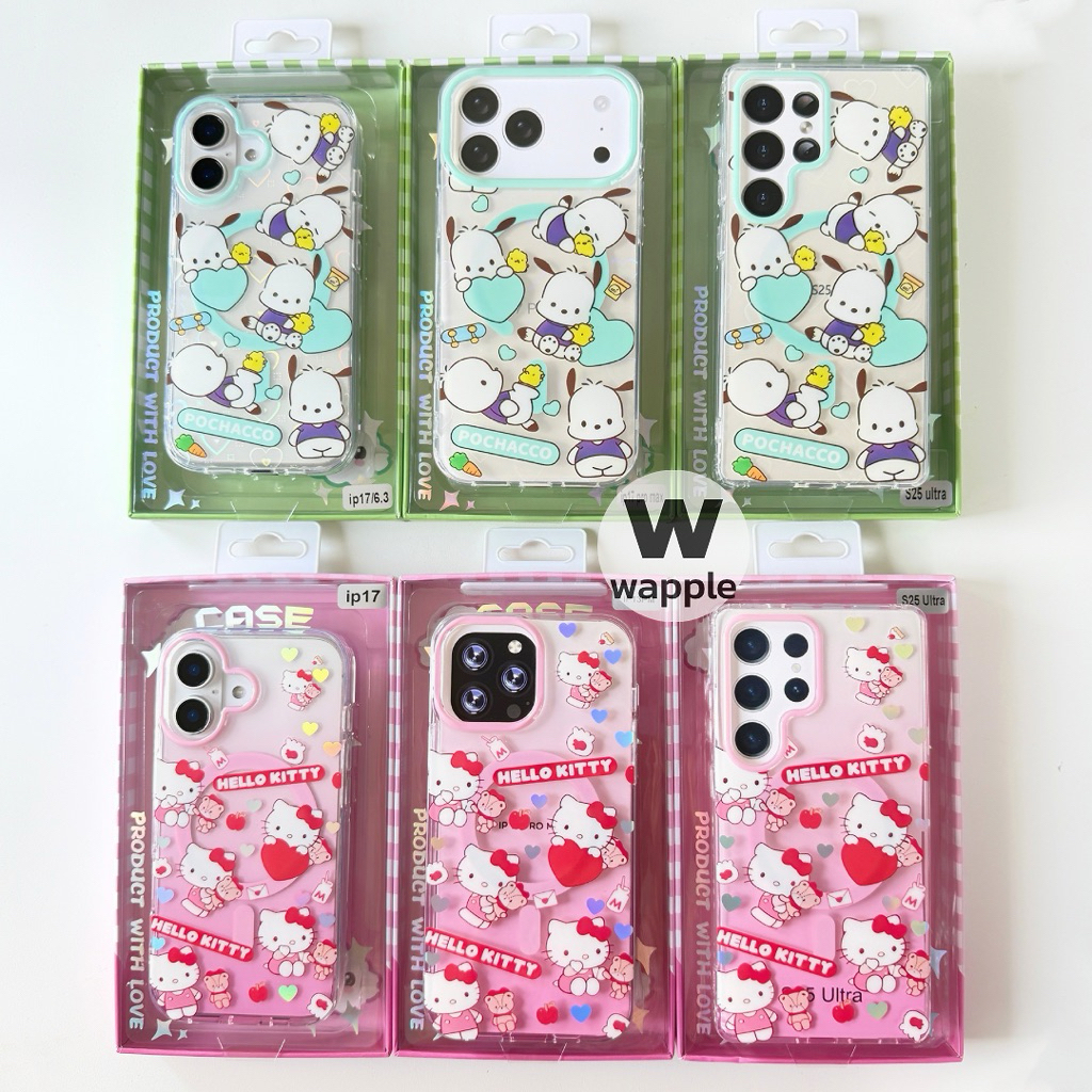 wapple-Magnetic เคสแม่เหล็ก kitty&pochacco  ขอบนิ่มหลังแข็งสำหรับรุ่นiPhone15-17ProMax S24Ultra S25Ultra S26Ultra