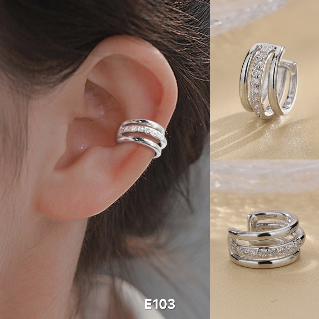 Ear cuff • E103 เอียคัพ3ชั้น แถบเพชรตรงกลาง เงินแท้S925 1ชิ้น