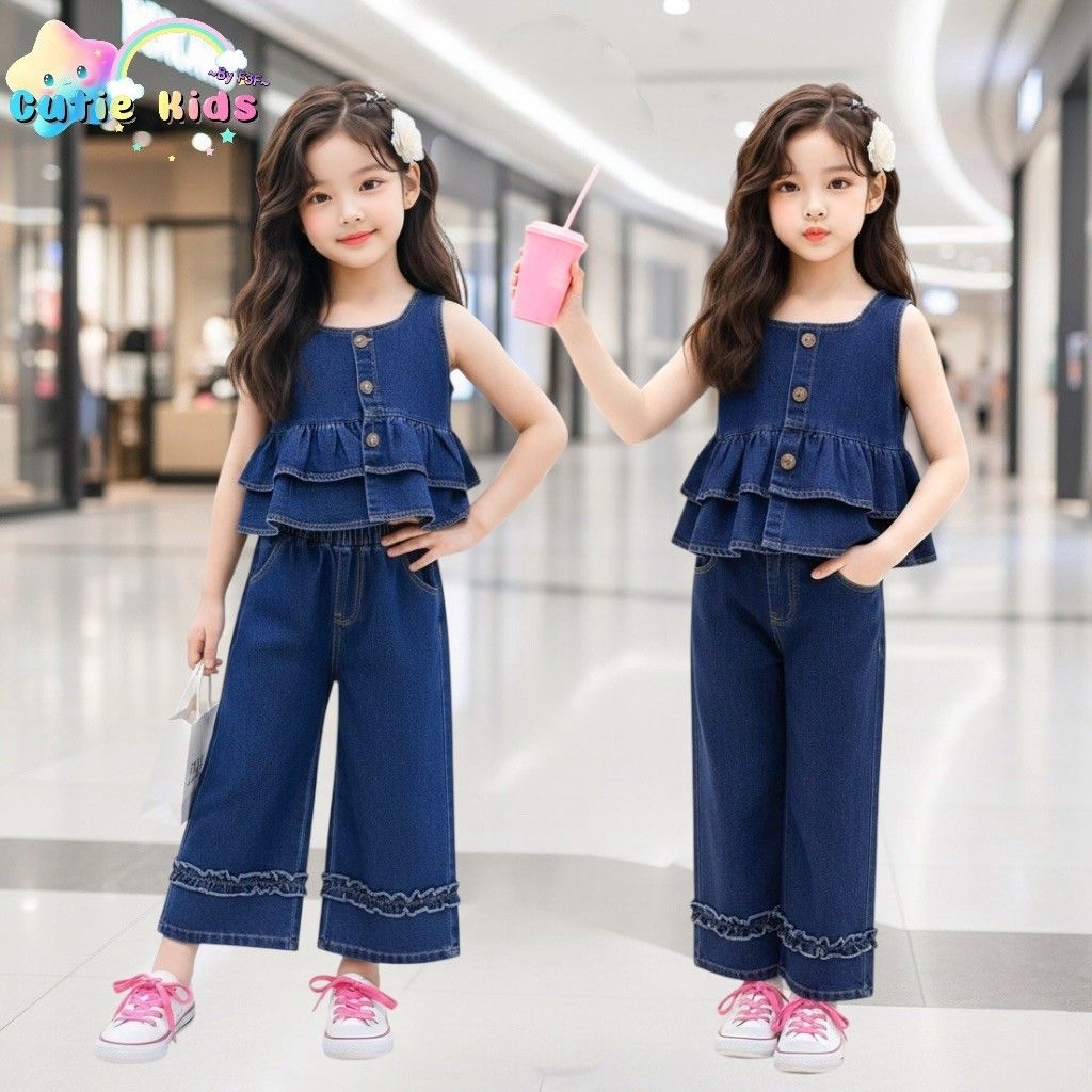 CT252🎀✨️ชุดเซทยีนส์คุณหนูแฟชั่นสุดชิค🎀ดีไซส์คุณหนูดูแพง มีคลาส ติดแกรม ผ้ายีนส์ ทรงสวยใส่เข้าเซท