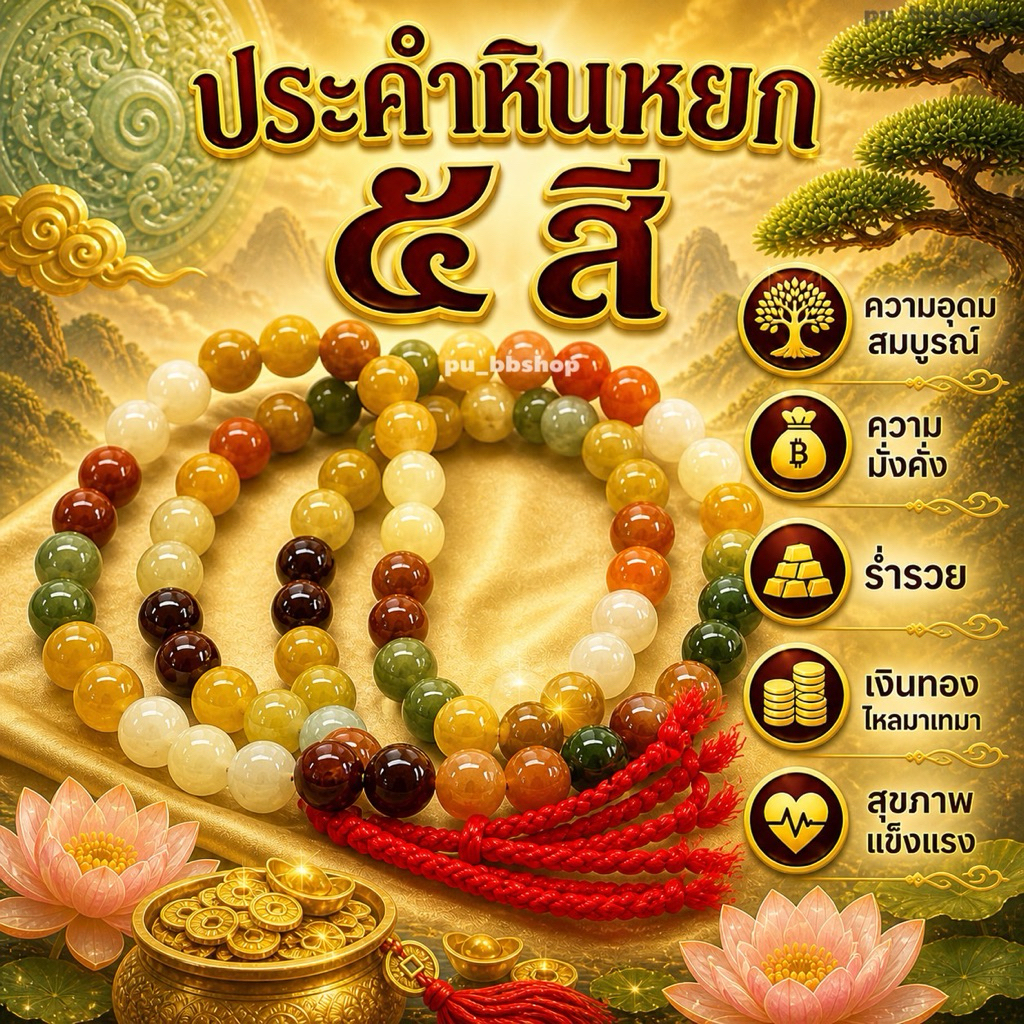 ประคำหยก 5 สี ประคำสวดมนต์ 108 เม็ด