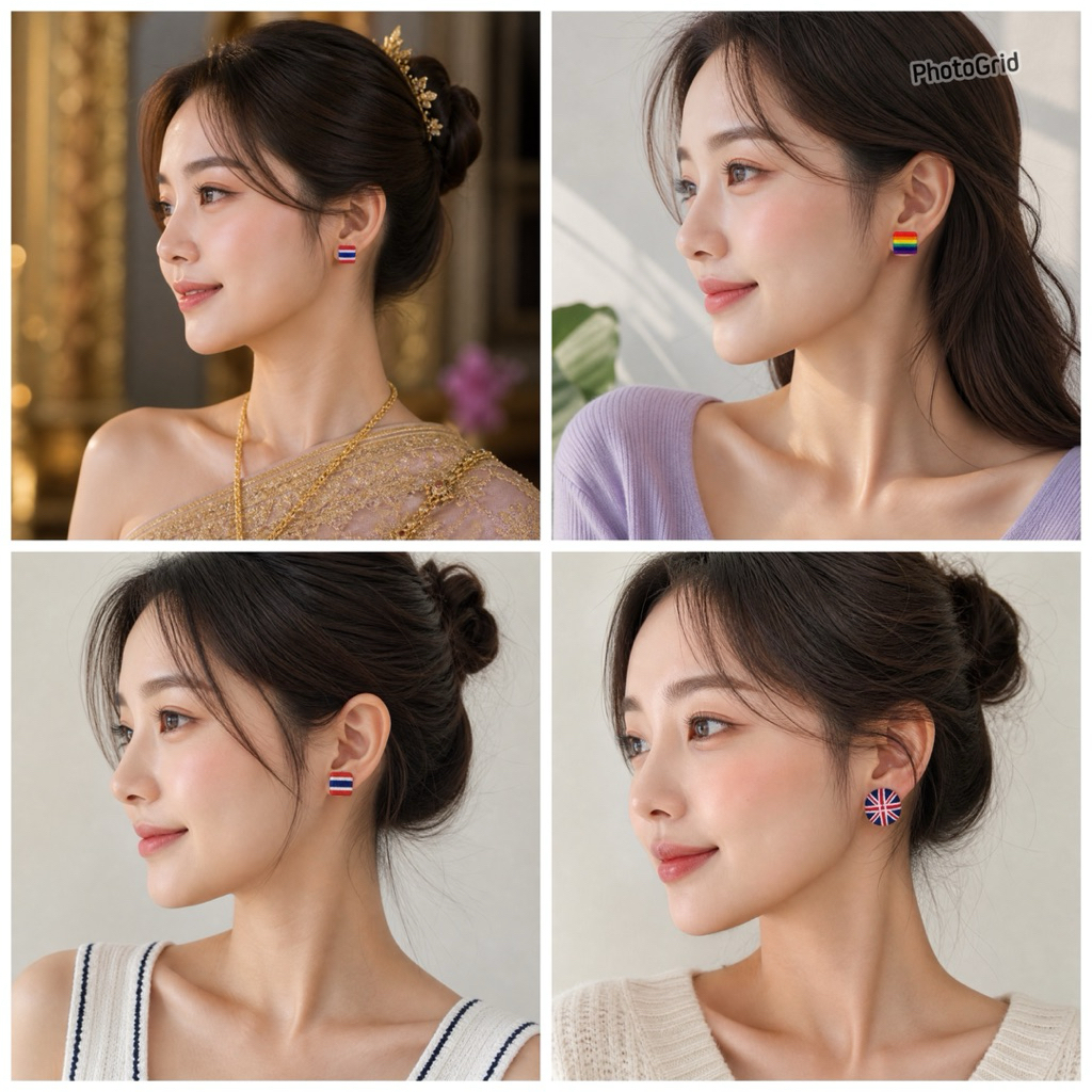 ของขวัญ-ของฝากต่างหูแฟชั่นลายธงชาติงานhandmadeมี2ขนาดสวยละมุนไม่ซํ้าใครสินค้าพร้อมส่งจากไทย