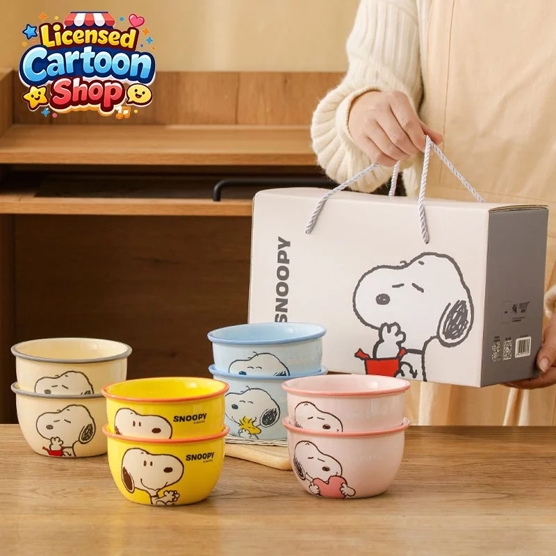 【ของแท้】Snoopy สนูปปี้ ชุดชามเซรามิก 4 ใบ สีพาสเทล ลายน่ารัก พร้อมกล่องของขวัญสุดหรู ของขวัญวันเกิด