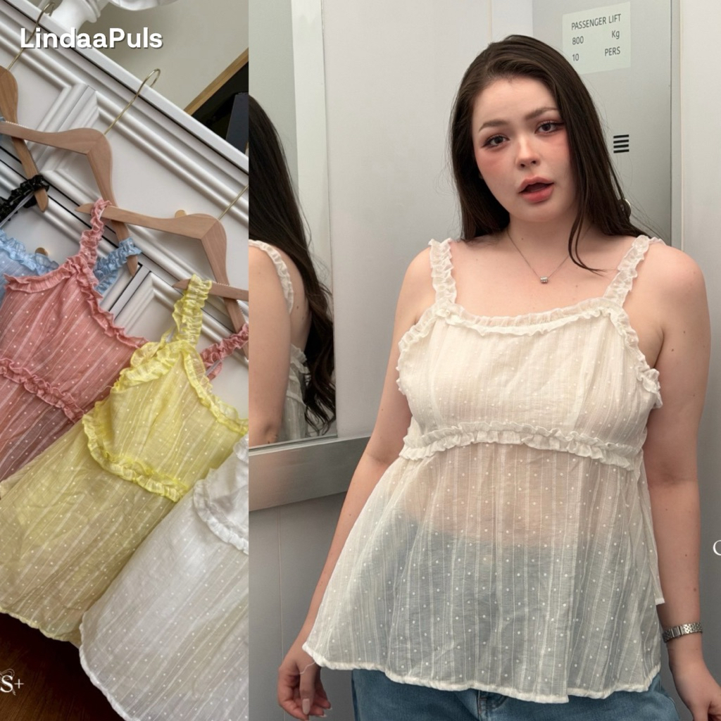LindaaPlus-- เสื้อสายเดี่ยวสาวอวบอ้วน“ 𝑹𝒐𝒔𝒚 ” 🌷✨ โทนสีสดใส ดีเทลเชือกผูกหลัง รุ่นนี้ใส่สบายๆ เหมาะกับอากาศร้อน