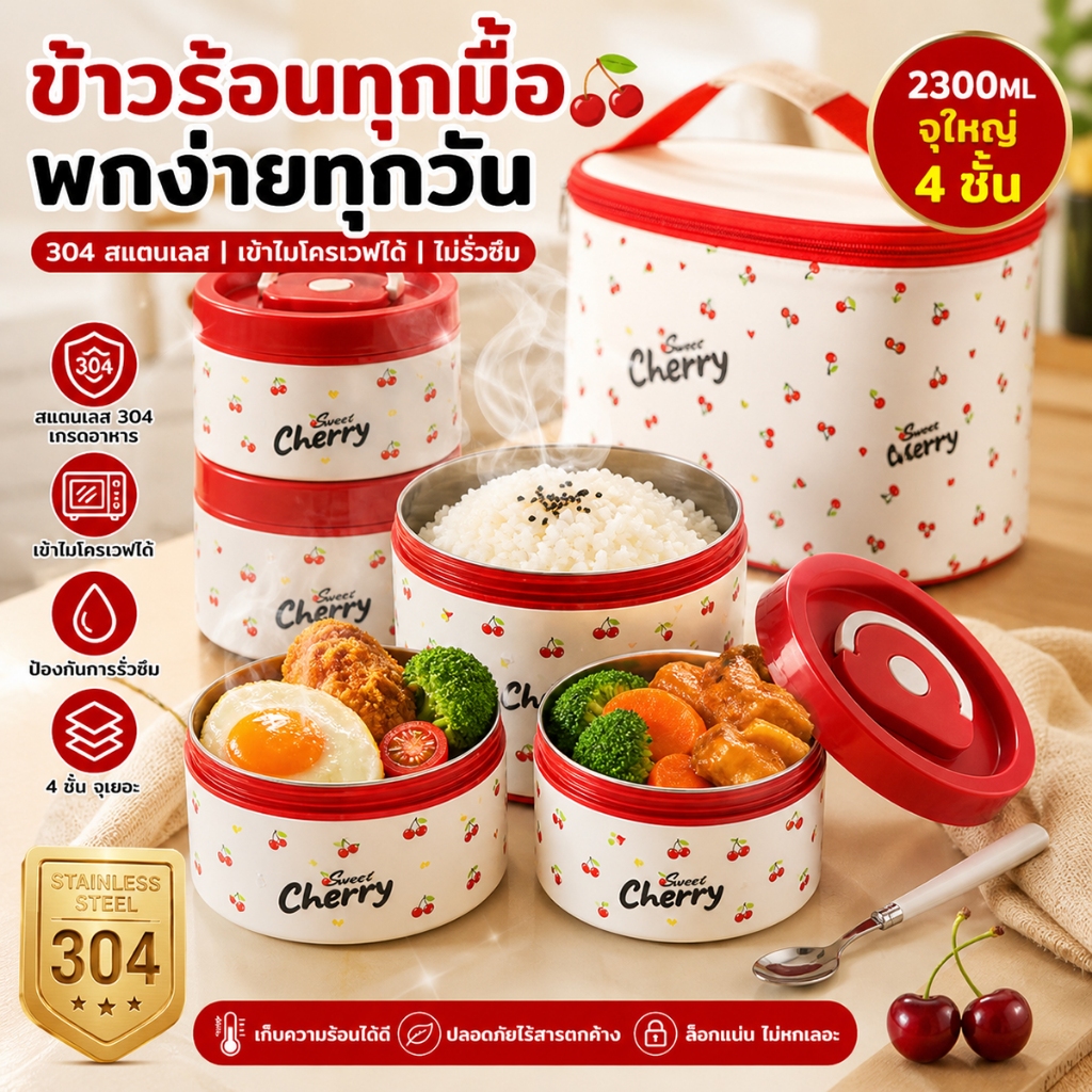 [สุขภาพดีทุกมื้ออาหาร]กล่องข้าว 2/3/4 เข้าไมโครเวฟได้ ชั้น ปิ่นโต กล่องอาหาร เก็บอุณหภูมิได้ SUS304-316กล่องอาหารสแตนเลส