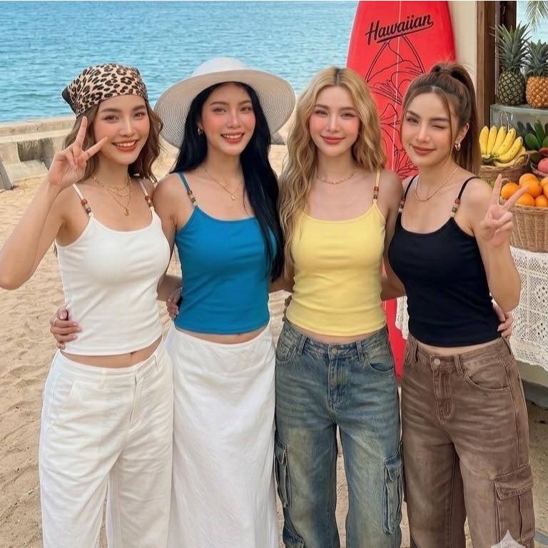 เสื้อสายเดี่ยวลูกปัด [260฿] Tank top 🍊🍋🥥 บราด้านใน ผ้าเรย่อนทอละเอียด  เกรด AA+ นิ่มละมุนยืดมาก