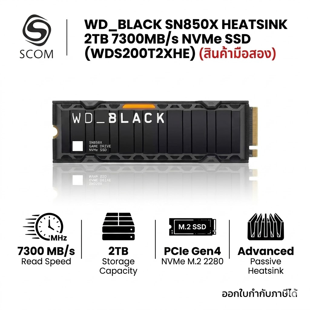 (SSD) 2TB WD BLACK SN850X HEATSINK SSD M.2 PCIe NVMe (WDS200T2XHE) มือสอง