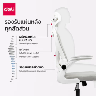 [แถมฟรี] Deli เก้าอี้ทำงาน เก้าอี้สำนักงาน ปรับเอนได้ พนักพิงศีรษะ2D ปรับสูง10CM Office Chair