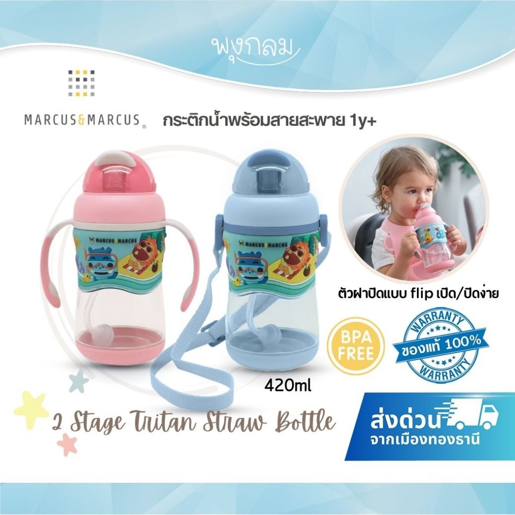 MARCUS & MARCUS กระติกน้ำพร้อมสายสะพาย 2 STAGE TRITAN STRAW BOTTLE