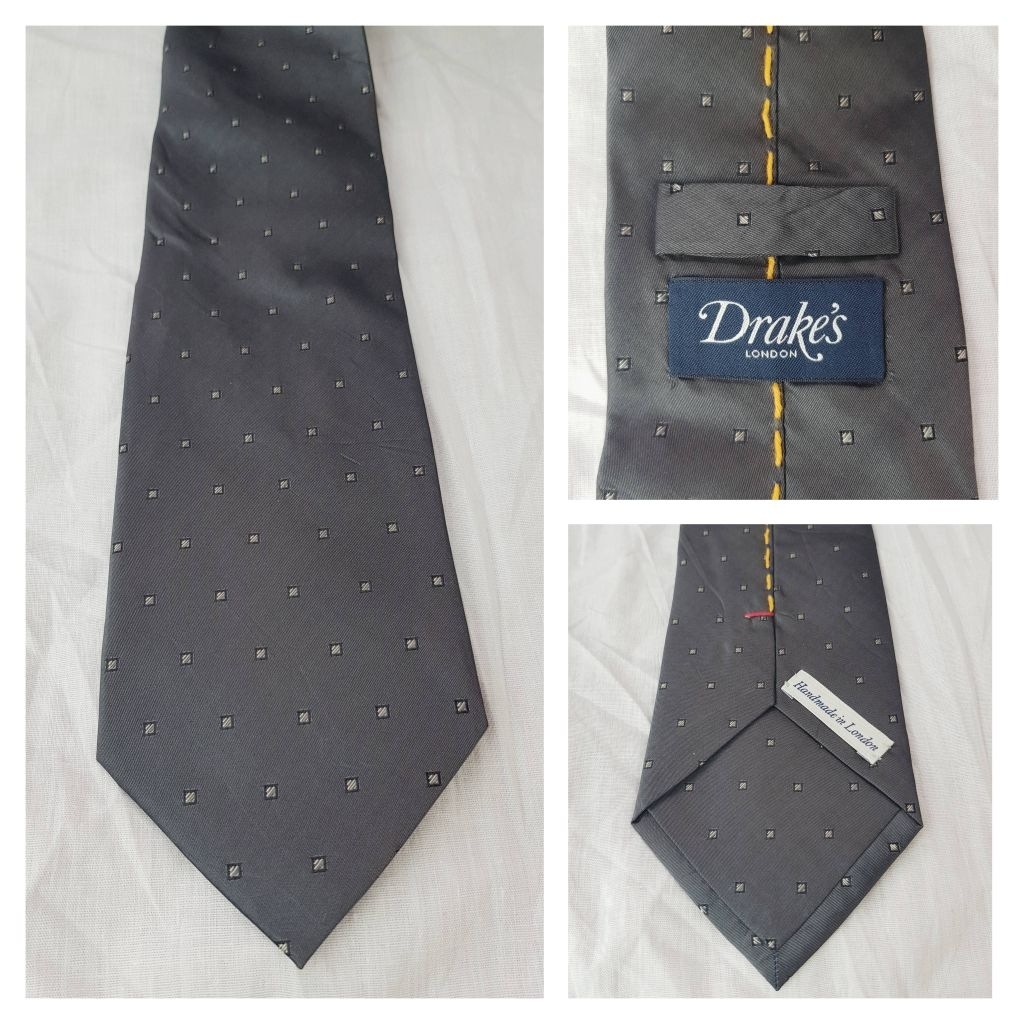 DRAKE'S LONDON 100% Silk Necktie Handmade in London Color: Grey