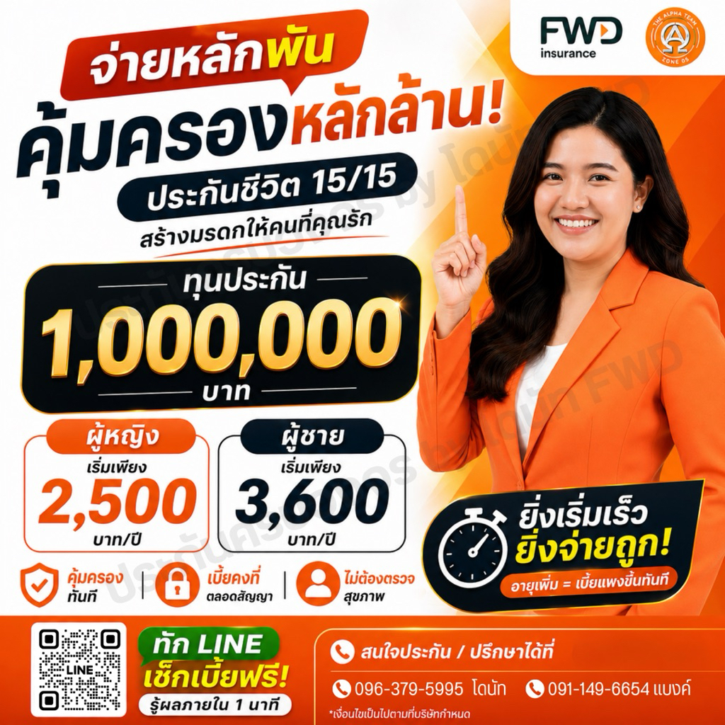 ประกันมรดก FWD เบี้ยหลักพัน คุ้มครองหลักล้าน