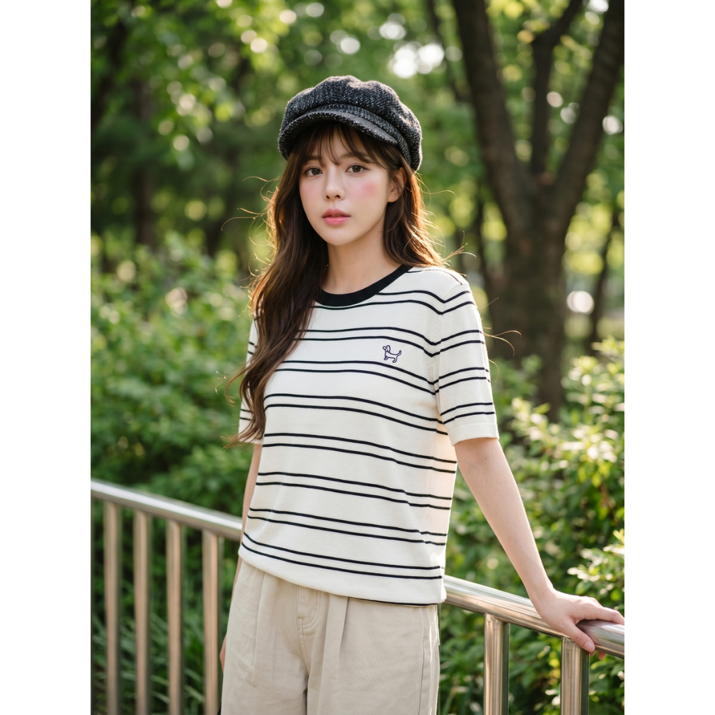 Qxico รุ่น CS284 เสื้อยืดคอกลมลายทาง